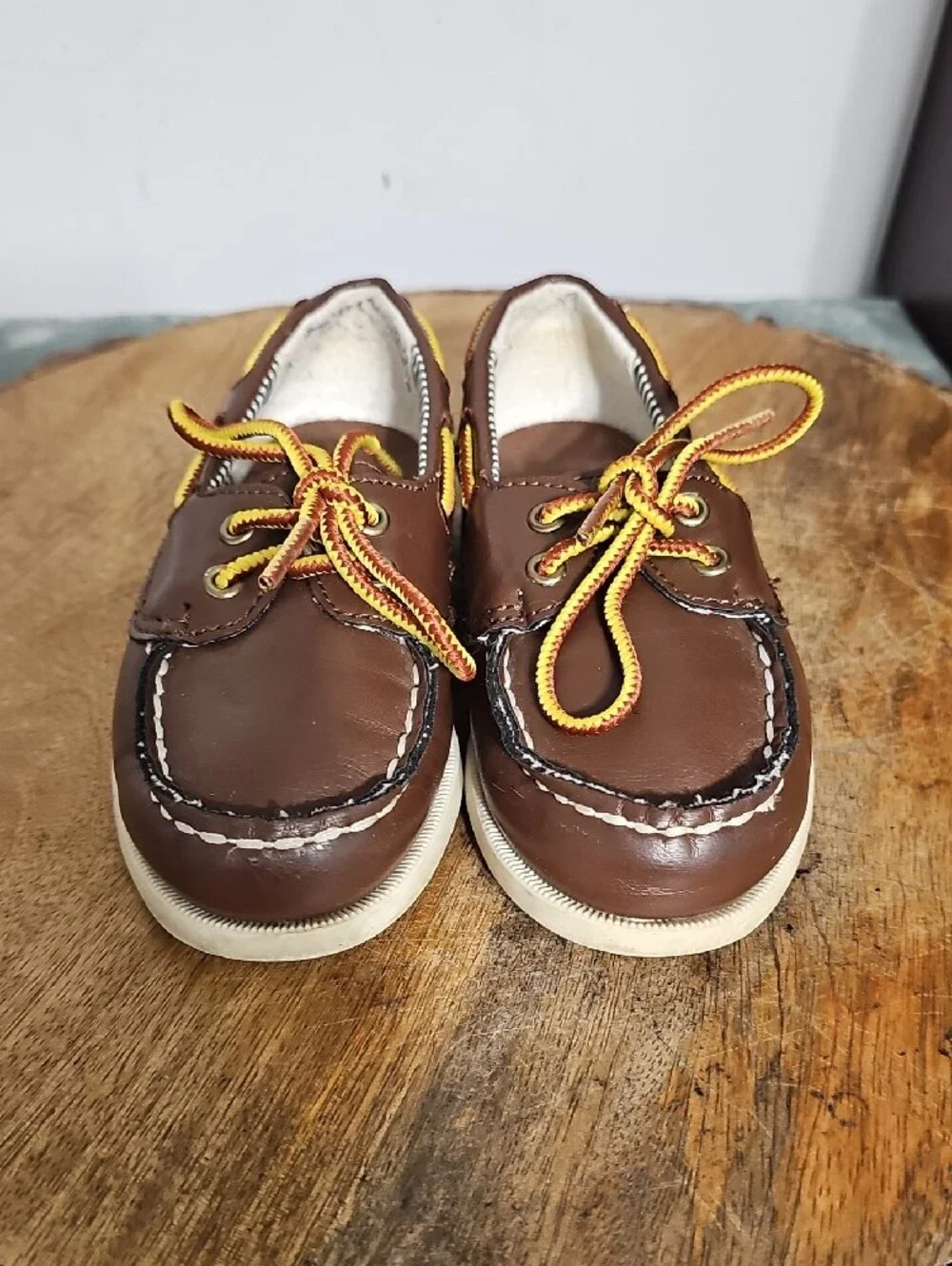 OshKosh B'gosh Brown Leather Moccasins with Yellow Accent Laces